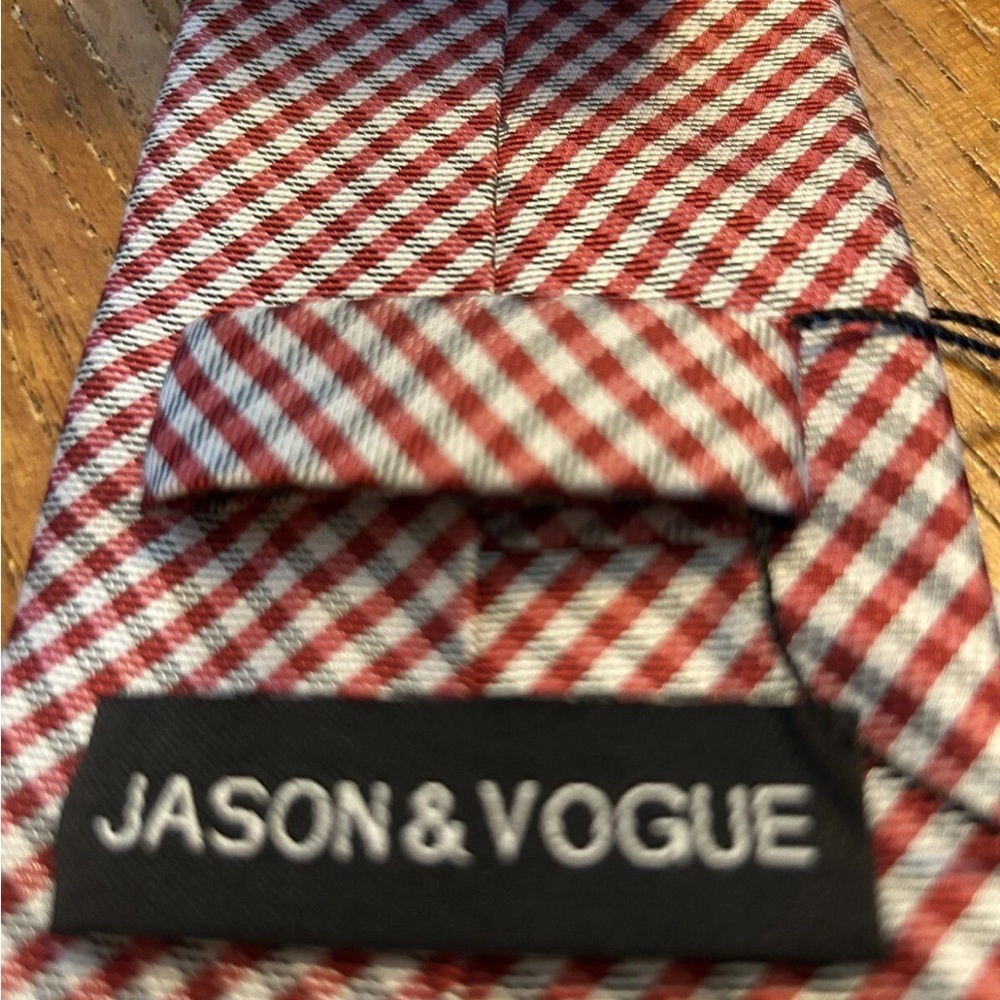Jason & Vogue 100% Silk Burgundy & Black Checkered Tie NWT!! - Picture 7 of 8